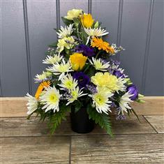 Grave pot  - yellow &amp; purple FF