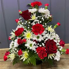 Grave pot - red and white FF